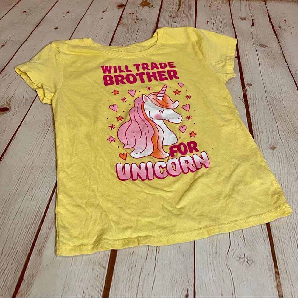 Children's Place Yellow Will Trade Brother for Unicorn Short Sleeve Tee Shirt